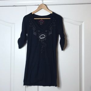 JWLA/Johnny Was Navy Cotton Floral Emb Tunic